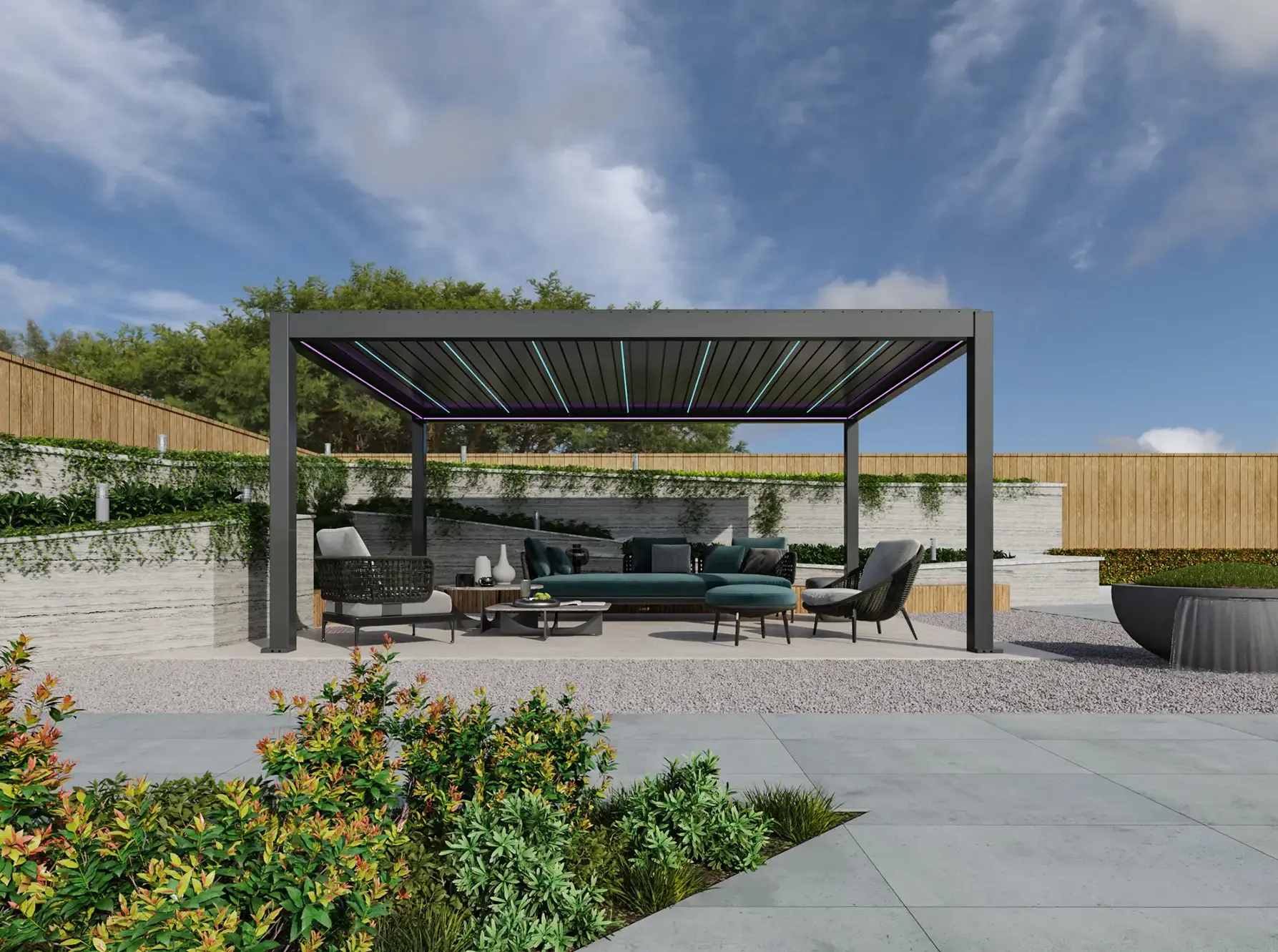 Motorized patio screens on a covered patio